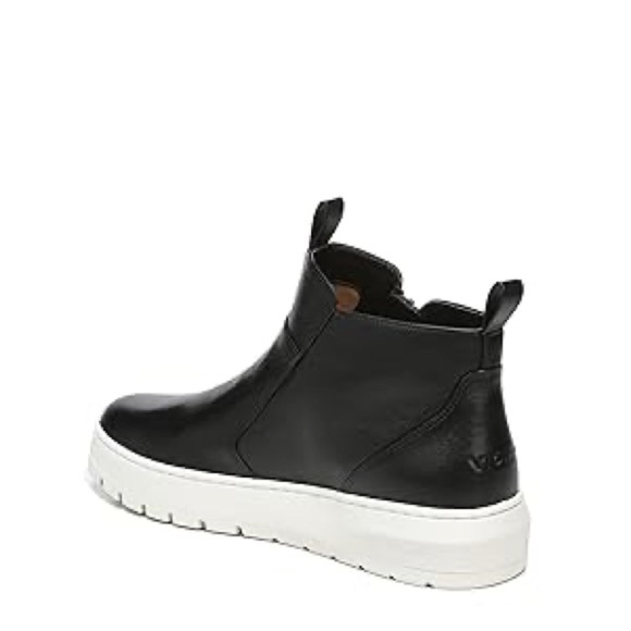 Vionic Sleek Black Leather Sneaker Bootie Platform with White Soles - Picture 1 of 9
